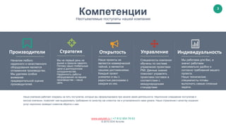 3
www.astutek.ru | +7 812 954 78 63
© 2015 ООО Астутек.
КомпетенцииНеотъемлемые постулаты нашей компании
Мы работаем для Вас, а
значит работаем
максимально удобно и
согласно требований вашего
проекта.
Наши технические
специалисты готовы
выполнить самые сложные
задачи.
Индивидуальность
Началом любого
надежного и качественного
оборудования является
отлаженное производство.
Мы уделяем особое
внимание
предварительной оценке
производителей.
Производители
Наши проекты не
являются коммерческой
тайной, а являются
нашими достижениями.
Каждый проект
уникален и мы с
радостью расскажем о
каждом из них.
Открытость
Специалисты компании
обучены по системе
управления проектами
PMI. Данные знания
помогают управлять
проектами поставок в
соответствии с
международными
стандартами
Управление
Мы не первый день на
рынке и пришли надолго.
Потому наши глобальные
цели в долгосрочном
сотрудничестве.
Надежность работы
оборудования на вашем
производстве – наша
цель
Стратегия
Наша компания работает опираясь на пять постулатов, которые мы сформулировали при начале своей деятельности. Неуклонное следование постулатам и
миссии компании, позволяет нам выдерживать требования по качеству как клиентов так и установленного нами уровня. Наше стремление к качеству оказания
услуг неуклонно приводит клиентов обратно к нам.
 