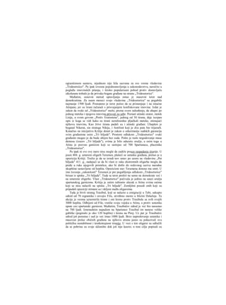 ograničenom sastavu, nijednom nije hila sazvana za sve vreme vladavine
„Tridesetoiice". Pa ipak izvesna pojednostavljenja u zakonodavstvu, naročito u
pogleđu imovinskih pitanja, i široko popularisani pohod protiv dostavljača
sikofanata trebalo je da privuku bogate građane na stranu „Tridesetorice".
Međutim, osnovni metod upravljanja ostao je masovni teror nad
demokratima. Za osam meseci svoje vladavine „Tridesetorica" su pogubila
najmanje 1500 Ijudi. Postepeno je teror počeo da se primenjuje i na imućne
Atinjane, jer su tirani računali s prisvajanjem konfiskovane imovine. Izdat je
zakon da svaki od „Tridesetorice" može, prema svom nahođenju, da uhapsi po
jednog meteka i njegovu imovinu prisvoji za sebe. Poznati atinski orator, metek
Lisija, u svom govom „Protiv Eratostena", jednog od 30 tirana, daje iscrpan
opis iz koga se vidi kako su tirani nemilosrdno pljačkali meteke, otimajući
njihovu imovinu, Kao žrtve tirana padali su i atinski građani. Uhapšen je
bogataš Nikerat, sin stratega Nikije, i Antifont koji je dva puta bio trijerarh.
Konačno na inicijativu Kritije donet je zakon ο oduzimanju sudskih garancija
svim građanima osim „Tri hiljade". Prostom odlukom „Tridesetorice" svaki
građanin mogao je da bude ubijen bez suda. Pošto je raslo negodovanje masa
demosa (izuzev „Tri hiljade"), svima je bilo oduzeto oružje, a osim toga u
Atinu je pozvan ganiizon koji se sastojao od 700 Spartanaca, placenika
„Tridesetorice".
Pa ipak ni sve ove mere nisu mogle da zadrže proces raspadania tiranije. U
jesen 404. g. umereni oligarh Teramen, plašeći se ustanka građana, prešao je u
opoziciju Kritiji. Tražio je da se izradi nov ustav po uzoru na vladavinu „Pet
hiljada" 411. g., nadajući se da bi vlast iz raku ekstremnih oligarha mogla da
pređe u ruke njegovih pristalica, ako bi došlo do redovnog saziva narodne
skupštine sastavljene od hoplita. Opozicioni stav Teramena donose mu smrt. U
ime čuvanja „zakonitosti" Teramen je pre pogubljenja odlukom „Tridesetorice"
brisan iz spiska „Tri hiljade". Tada se teror proširi ne samo na demokrate već i
na umerene oligarhe. Vlast „Tridesetorice" počivala je jedino na snazi oružja
spartanskog garnizona. Kritija je zatim zabranio ulazak u Atinu svima onima
koji se nisu nalazili na spisku „Tri hiljade". Zemljišni posedi onih koji su
pripadali opoziciji otimani su i deljeni među oligarsima.
Tada je bivši strateg Trasibul, koji se nalazio u emigraciji u Tebi, sakupio
odred od 70 izgnanika i osvojio Filu, utvrđeno mesto u blizini Dekeleje. Ta
akcija je veoma uznemirila tirane i oni krenu protiv Trasibula sa svih svojih
3000 hoplita. Odbijeni od File, vratiše svoju vojsku u Atinu, a protiv ustanika
upute ceo spartanski garnizon. Međutim, Trasibulοv odred je već bio narastao
na 700 ljudi. Iznenadnim napadom na Spartance Trasibul im nanese velike
gubitke (poginulo je oko 120 hoplita) i krenu na Pirej. Uz put je Trasibulov
odred još porastao i sad je već imao 1000 ljudi. Brzo napredovanje ustanika i
masovan prelaz običnih građana na njihovu stranu jasno su pokazivali svu
političku nestabilnost i kratkotrajnost tiranije. U vezi s tim oligarsi su odlučili
da se pobrinu za svoje sklonište dok još mje kasrio; n tom cilju popisali su
 