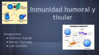 Inmunidad humoral y
tisular
Integrantes:
●Anthony Argudo
●Darwin Gonzaga
●Luis Gordillo
 