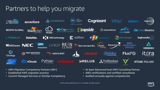 © 2019, Amazon Web Services, Inc. or its affiliates. All rights reserved.
Partners to help you migrate
• AWS Migration Com...
