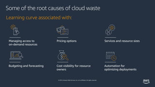 © 2019, Amazon Web Services, Inc. or its affiliates. All rights reserved.
Some of the root causes of cloud waste
Managing ...