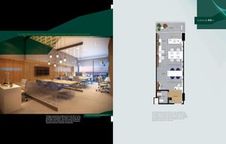 Perspectiva ilustrada da sala de 42 m2
planta DE 42m2
Planta ilustrada da sala de 42 m², com sugestão de
decoração. Os móveis e utensílios são de dimensões
comerciais e não fazem parte do Contrato. As medidas
são internas e de face a face das paredes. Os materiais
de acabamento interno serão Entregues conforme
Memorial Descritivo do Contrato.
*Imagem meramente ilustrativa da sala de 42 m², com
sugestão de decoração. Os móveis e utensílios são de
dimensões comerciais e não fazem parte do Contrato.
Os materiais de acabamento interno serão Entregues
conforme Memorial Descritivo do Contrato.
sugestão de decoração: escritório de comunicação
 