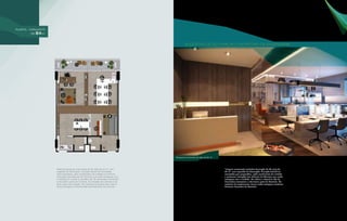 planta - CONJUNTO
DE 84m2
Planta ilustrada de uma junção de 02 salas de 42 m², com
sugestão de decoração. A junção deverá ser executada
pelo proprietário, após recebimento da unidade e conforme
instruções dos Manuais de Técnicos que serão entregues com
a unidade.Os móveis e utensílios são de dimensões comerciais
e não fazem parte do Contrato. As medidas são internas e de
face a face das paredes. Os materiais de acabamento interno
serão Entregues conforme Memorial Descritivo do Contrato.
*Imagem meramente ilustrativa da junção de 02 salas de
42 m², com sugestão de decoração. A junção deverá ser
executada pelo proprietário, após recebimento da unidade
e conforme instruções dos Manuais de Técnicos que serão
entregues com a unidade. Os móveis e utensílios são de
dimensões comerciais e não fazem parte do Contrato. Os
materiais de acabamento interno serão entregues conforme
Memorial Descritivo do Contrato.
Perspectiva ilustrada da sala de 84 m2
sugestão de decoração: escritório de engenharia
 