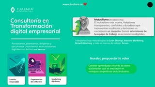 Consultoría en
Transformación
digital empresarial
Nuestra propuesta de valor
www.tuatara.co ❤
Mutualismo (En esto creemos)...