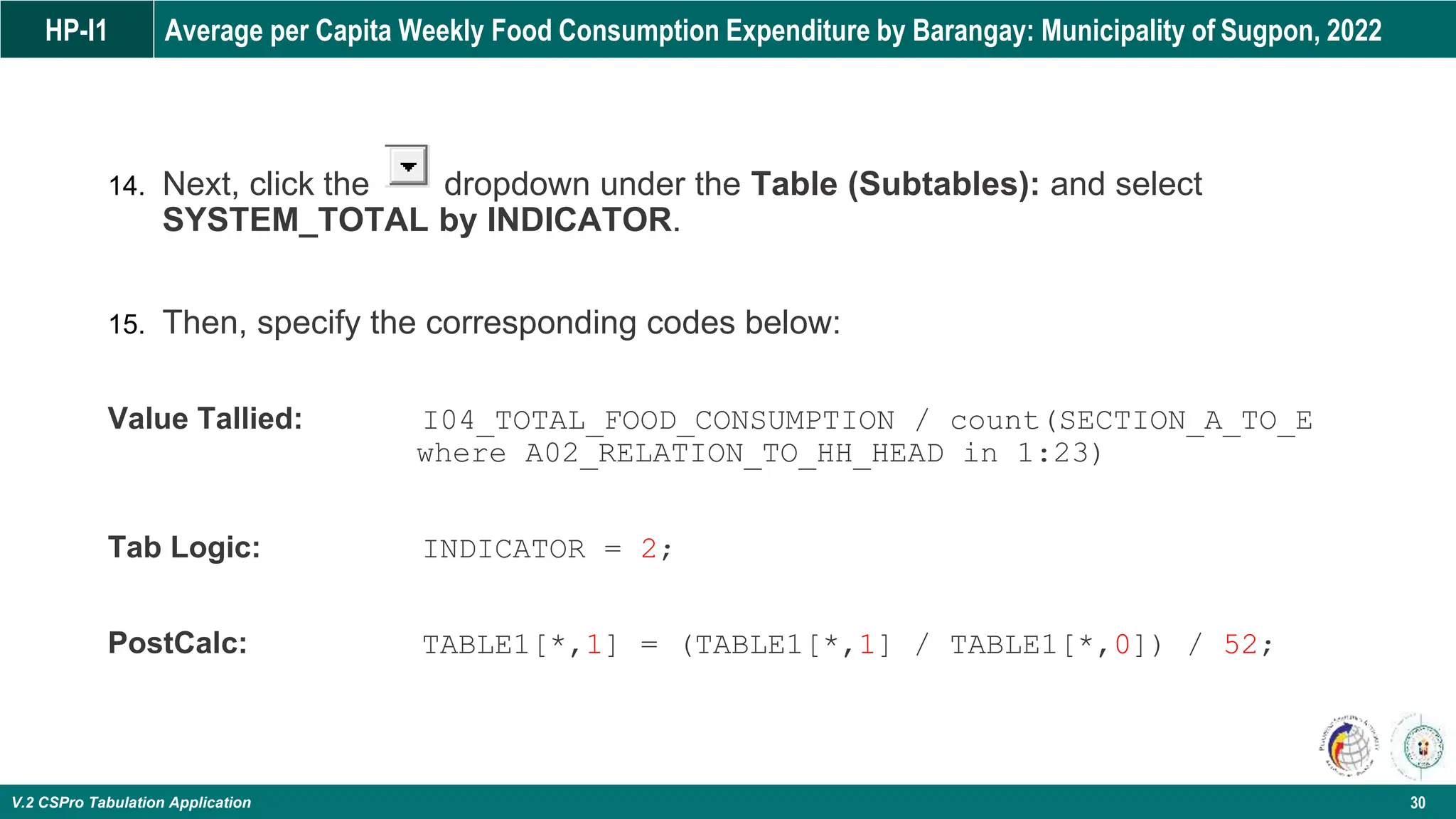 V.6 CSPro Tabulation Application_Creating Tables with PostCalc ...