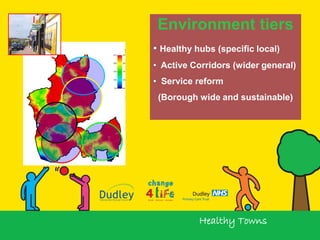 Environment tiers
• Healthy hubs (specific local)
• Active Corridors (wider general)
• Service reform
 (Borough wide and s...