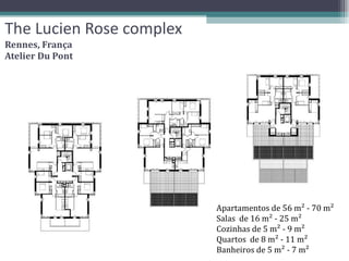 The Lucien Rose complex Rennes, França Atelier Du Pont Apartamentos de 56 m² - 70 m² Salas  de 16 m² - 25 m² Cozinhas de 5 m² - 9 m² Quartos  de 8 m² - 11 m² Banheiros de 5 m² - 7 m² 
