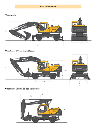 ●Traslación (pluma de dos secciones)
D
A
M
M’
L
L’
G
E
F
C
I
K
J
B
H
M’
N
L’
DIMENSIONES
●Transporte
●Traslación (Pluma monobloque)
 