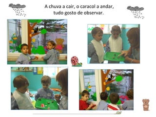 A chuva a cair, o caracol a andar, tudo gosto de observar.  