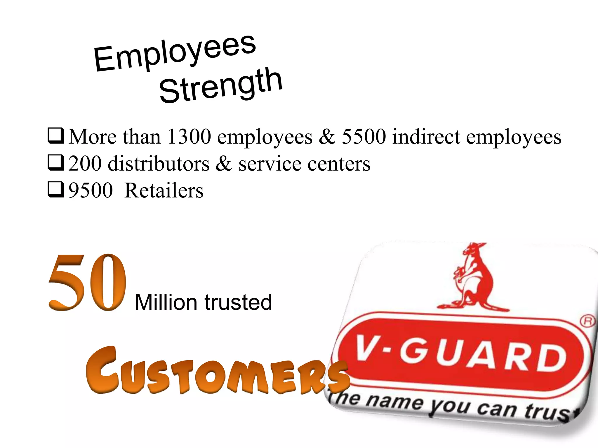  More than 1300 employees & 5500 indirect employees
 200 distributors & service centers
 9500 Retailers




        Million trusted
 