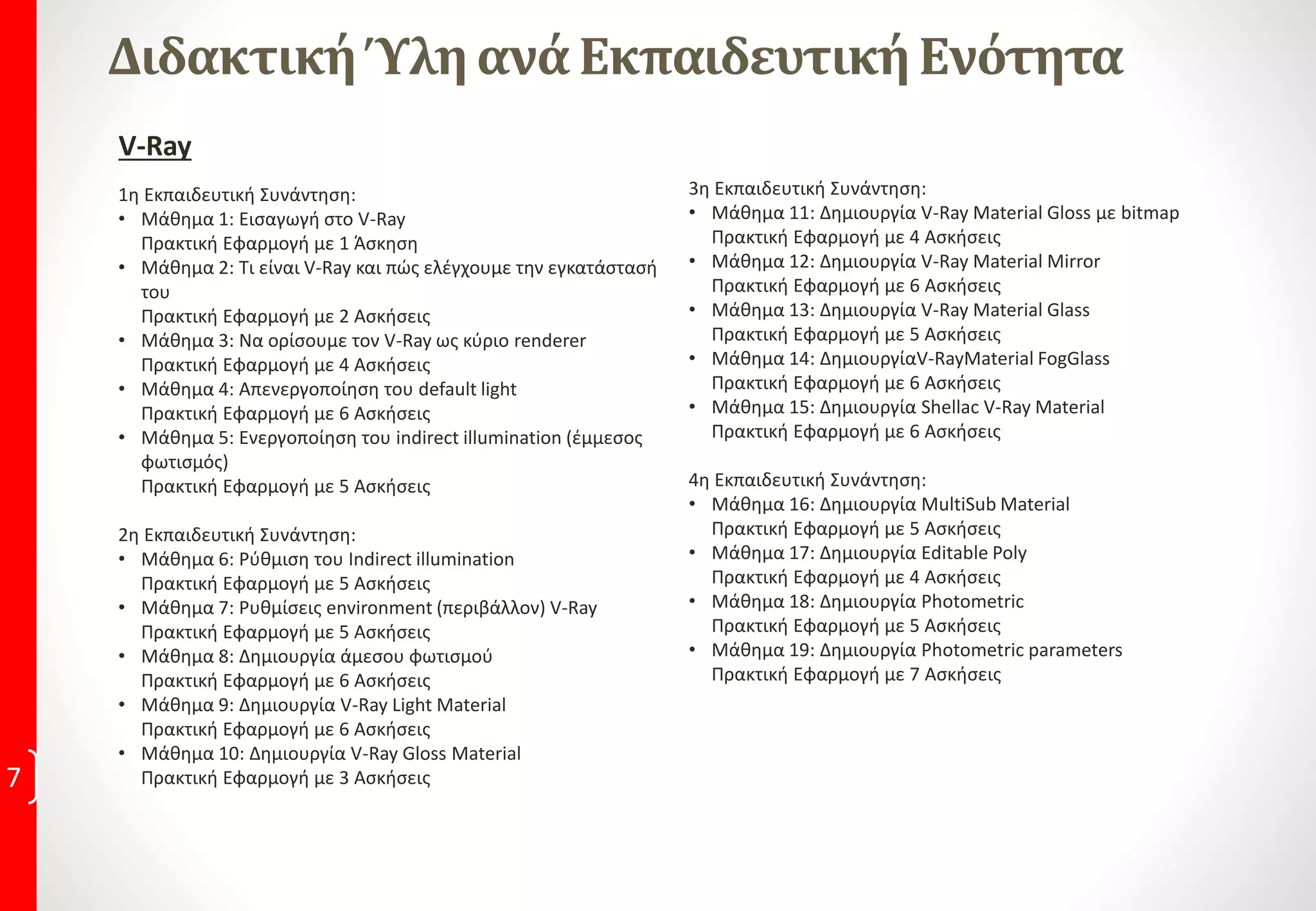 Περιγραφή
7
Το 3D Studio Max της Autodesk είναι ένα από τα δημοφιλέστερα και ευρέως χρησιμοποιούμενα
σχεδιαστικά προγράμματα φωτορεαλιστικής απεικόνισης και απευθύνεται ενδεικτικά σε
αρχιτέκτονες, τοπογράφους, μηχανολόγους, γραφίστες, διακοσμητές και διαφημιστές. Παρέχει
τη δυνατότητα ανάπτυξης μιας απεικόνισης από 2D σχέδιο από φωτογραφία ή video σε
τρισδιάστατη επιφάνεια του αντικειμένου.
3D Studio max ® στο χώρο εργασίας.
Στον σημερινό χώρο εργασίας, είναι σημαντικό οι εργαζόμενοι να έχουν την ικανότητα να
χρησιμοποιούν την τεχνολογία αποδοτικά και αποτελεσματικά. Οι εργοδότες επιθυμούν οι
υποψήφιοι να έχουν Γνώσεις και δεξιότητες για να προσληφθούν, όπου εφόσον έχουν και τα
κατάλληλα εφόδια μπορούν να ανελιχτούν γρηγορότερα.
 