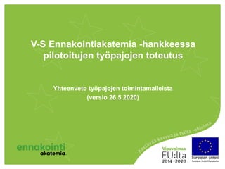 V-S Ennakointiakatemia -hankkeessa
pilotoitujen työpajojen toteutus
Yhteenveto työpajojen toimintamalleista
(versio 26.5.2020)
 