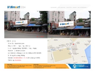 CÁC SỐ LIỆU
● Vị trí: Chợ Xanh Kim Liên
● Khu vực: Mặt đường Lương Đình Của
● Lưu lượng giao thông: 100.000 Lượt người/ngày
● Kích thước: W 8m x H 2m
● Loại hình biển: Khung sắt, mặt bạt hiflex in KTS 720 DPI
● Hệ thống chiếu sáng: Không
● Giá bán: 60.000.000vnđ/năm (Chưa bao gồm VAT)
● Tình trạng: Available
 