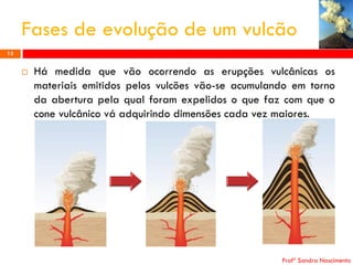 Fases de evolução de um vulcão
13



Há medida que vão ocorrendo as erupções vulcânicas os
materiais emitidos pelos vulcões vão-se acumulando em torno
da abertura pela qual foram expelidos o que faz com que o
cone vulcânico vá adquirindo dimensões cada vez maiores.

Profª Sandra Nascimento

 