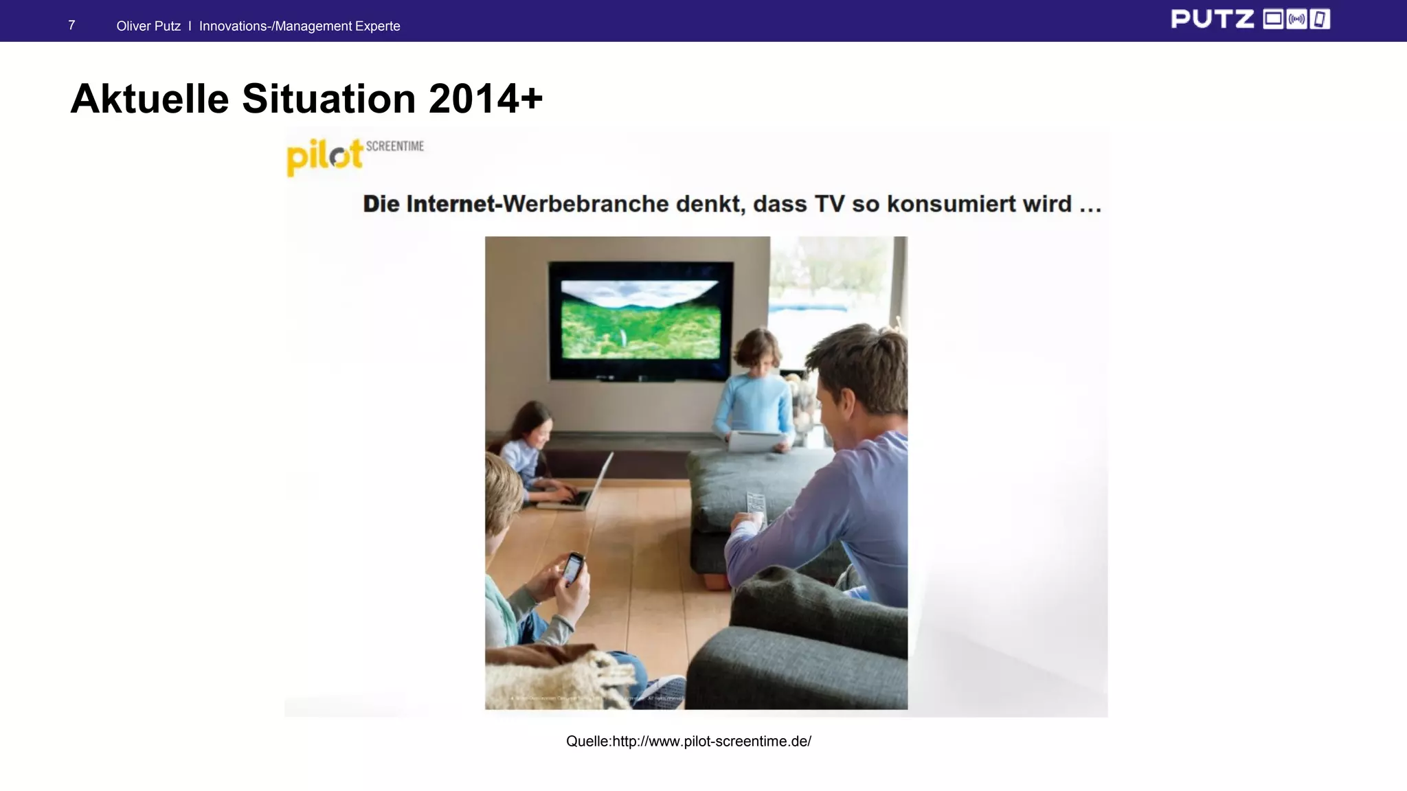 Oliver Putz I Innovations-/Management Experte7
Aktuelle Situation 2014+
Quelle:http://www.pilot-screentime.de/
 