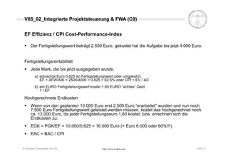 Projektcontrolling nach Earned Value Methode (EVM - EVA)