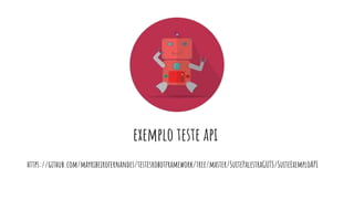 exemplo teste api
https://github.com/mayribeirofernandes/testesrobotframework/tree/master/SuitePalestraGUTS/SuiteExemploAPI
 