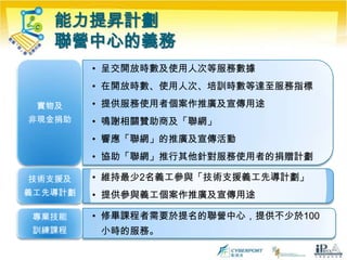 能力提昇計劃聯營中心的義務