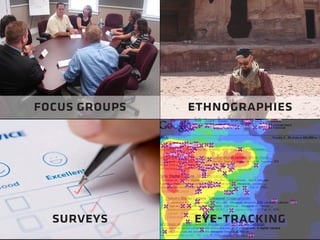 focus groups 
surveys 
ethnographies 
eye-tracking 
 