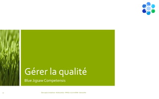 Gérer la qualité
Blue Jigsaw Competensis
Blue Jigsaw Competensis - Reading Notes - PRINCE 2 by Eric NORIE - Editions ENI45
 