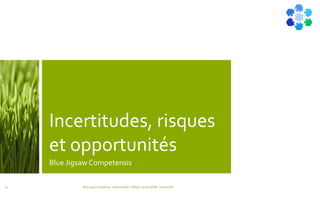Incertitudes, risques
et opportunités
Blue Jigsaw Competensis
Blue Jigsaw Competensis - Reading Notes - PRINCE 2 by Eric NORIE - Editions ENI59
 