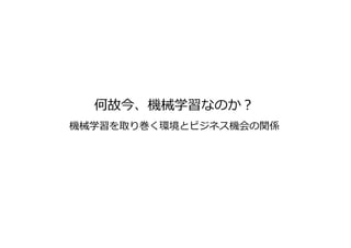 何故今、機械学習なのか？
機械学習を取り巻く環境とビジネス機会の関係
 