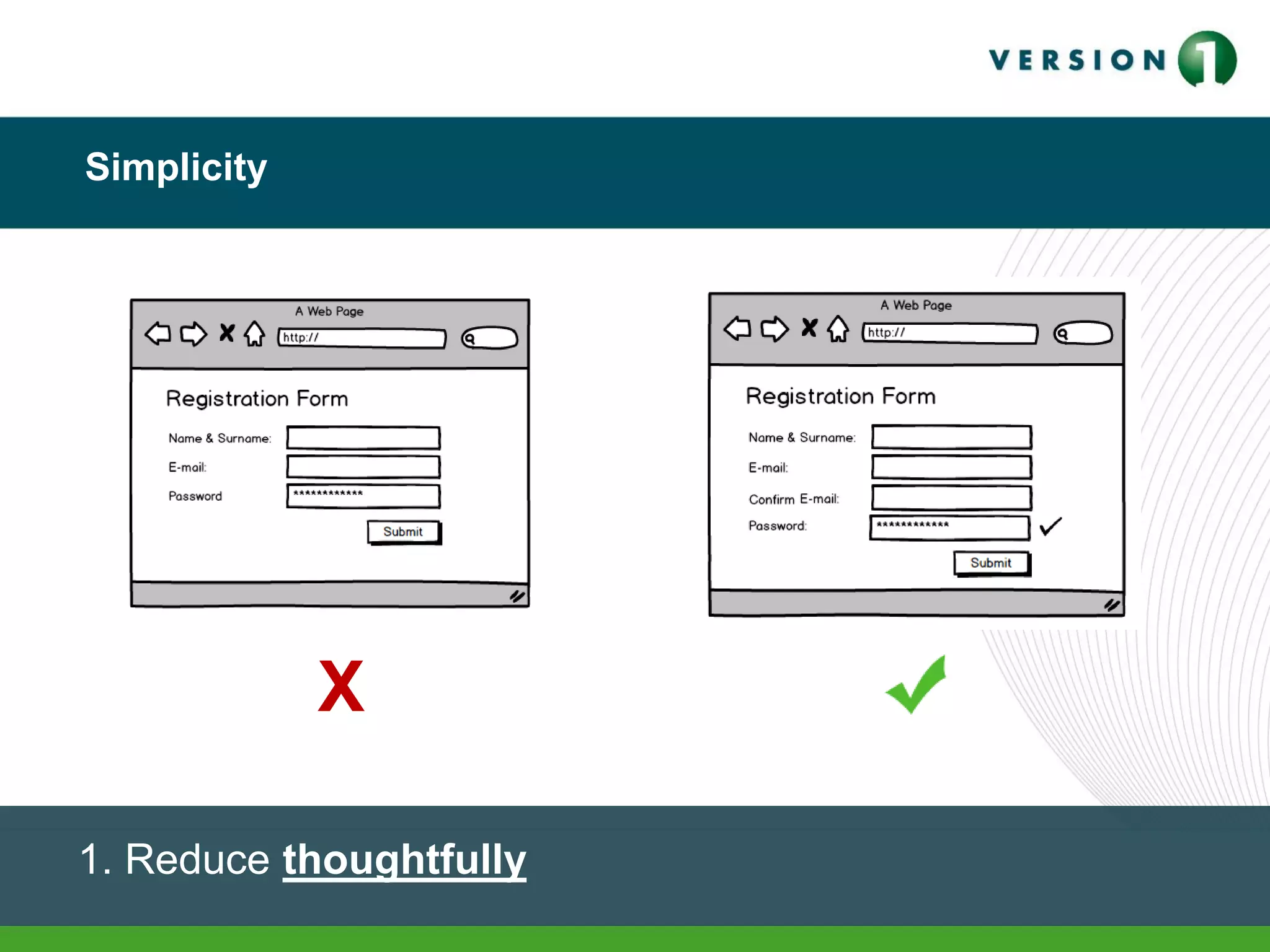 Simplicity
1. Reduce thoughtfully
X
 
