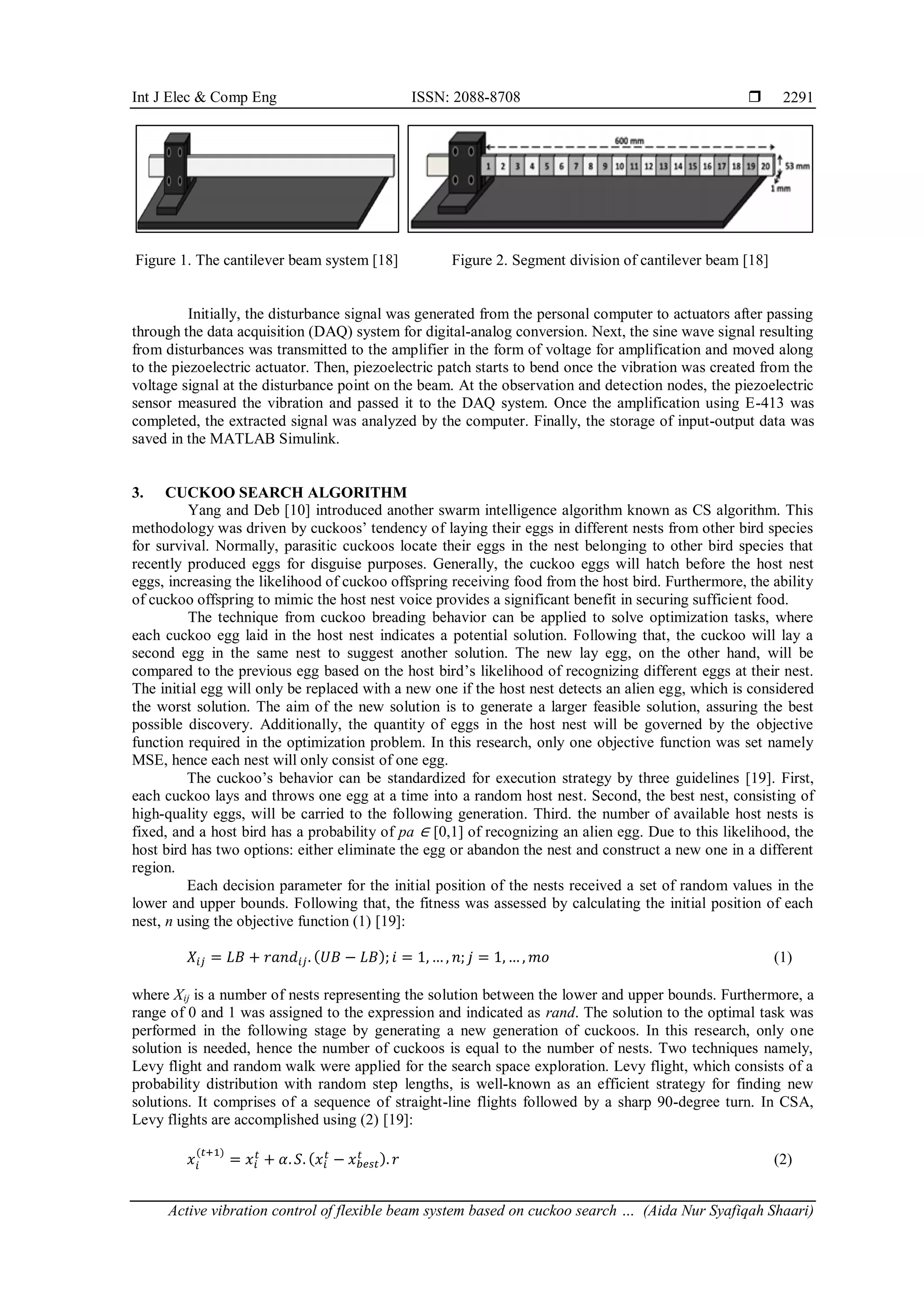 Active vibration control of flexible beam system based on cuckoo search ...