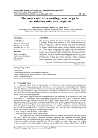 Photovoltaic solar farm: earthing system design for cost reduction and ...
