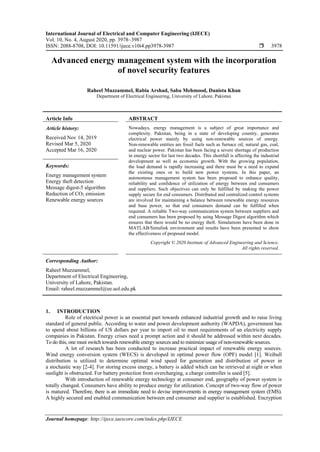 Advanced energy management system with the incorporation of novel ...