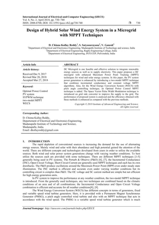Design of Hybrid Solar Wind Energy System in a Microgrid with MPPT ...