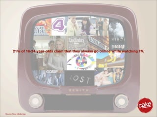 21% of 16-24-year-olds claim that they always go online while watching TV.




Source: New Media Age
 