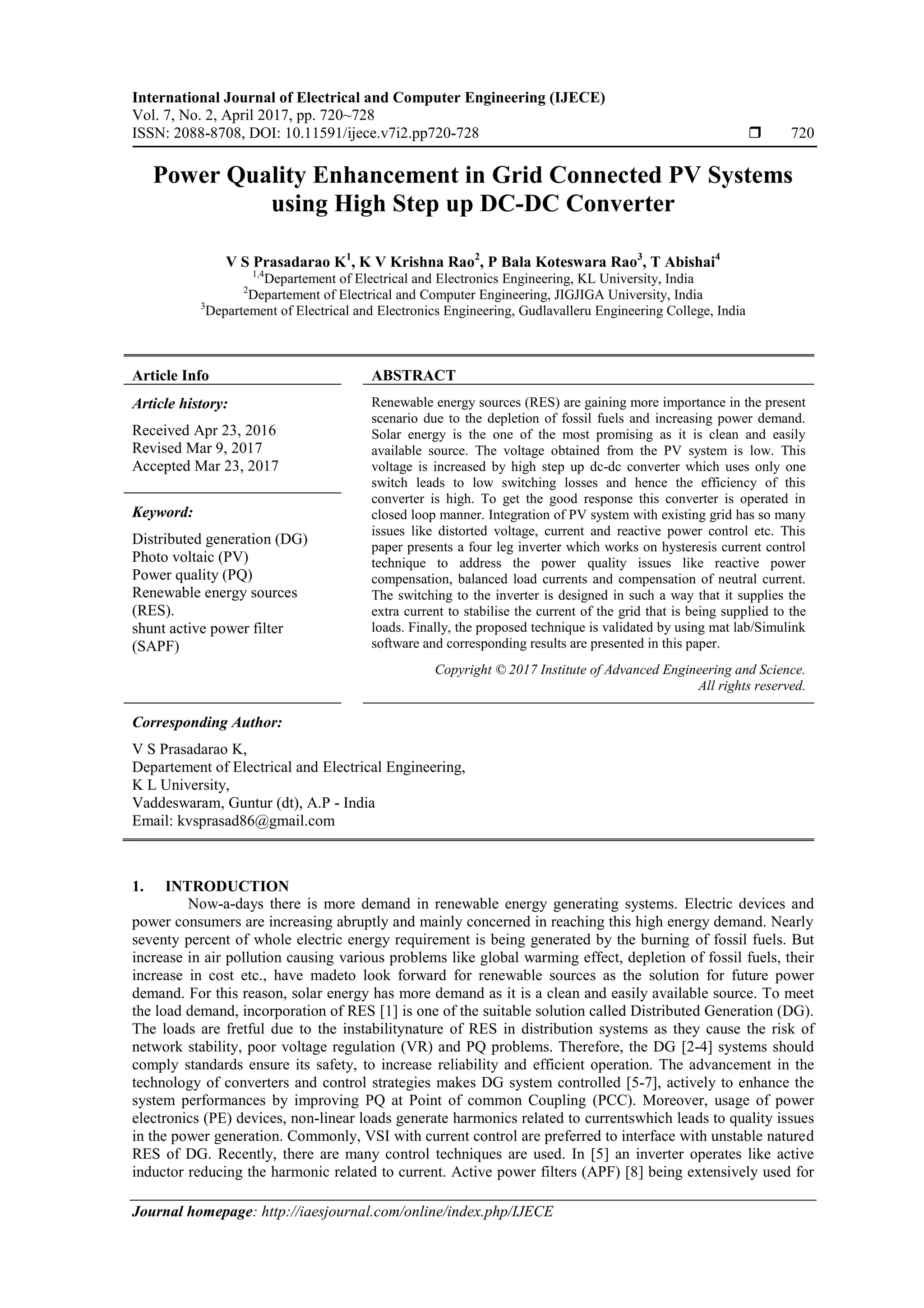 Power Quality Enhancement in Grid Connected PV Systemsusing High Step ...