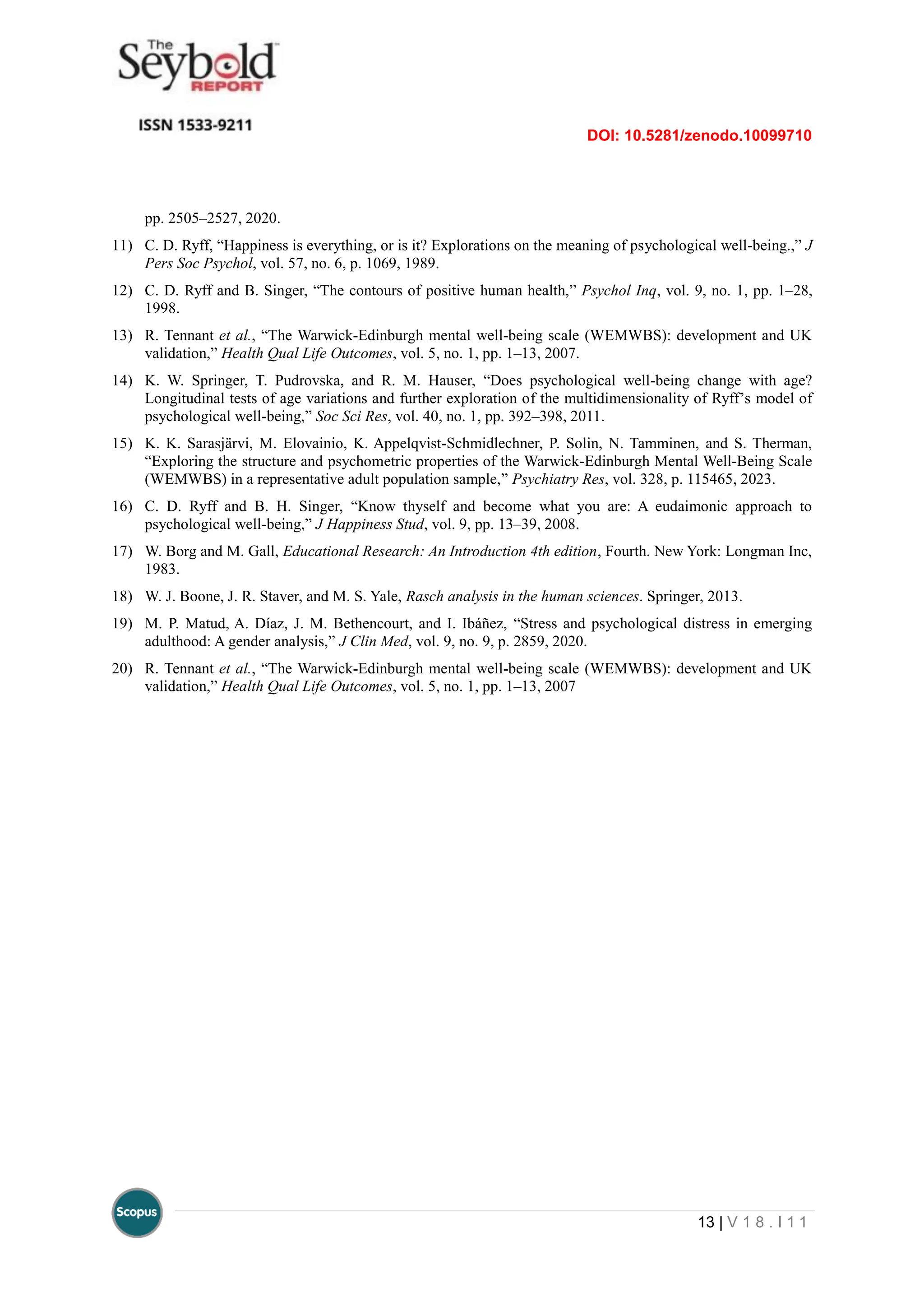 PSYCHOMETRIC PROPERTIES OF PSYCHOLOGICAL WELL-BEING FOR STUDENTS IN ...