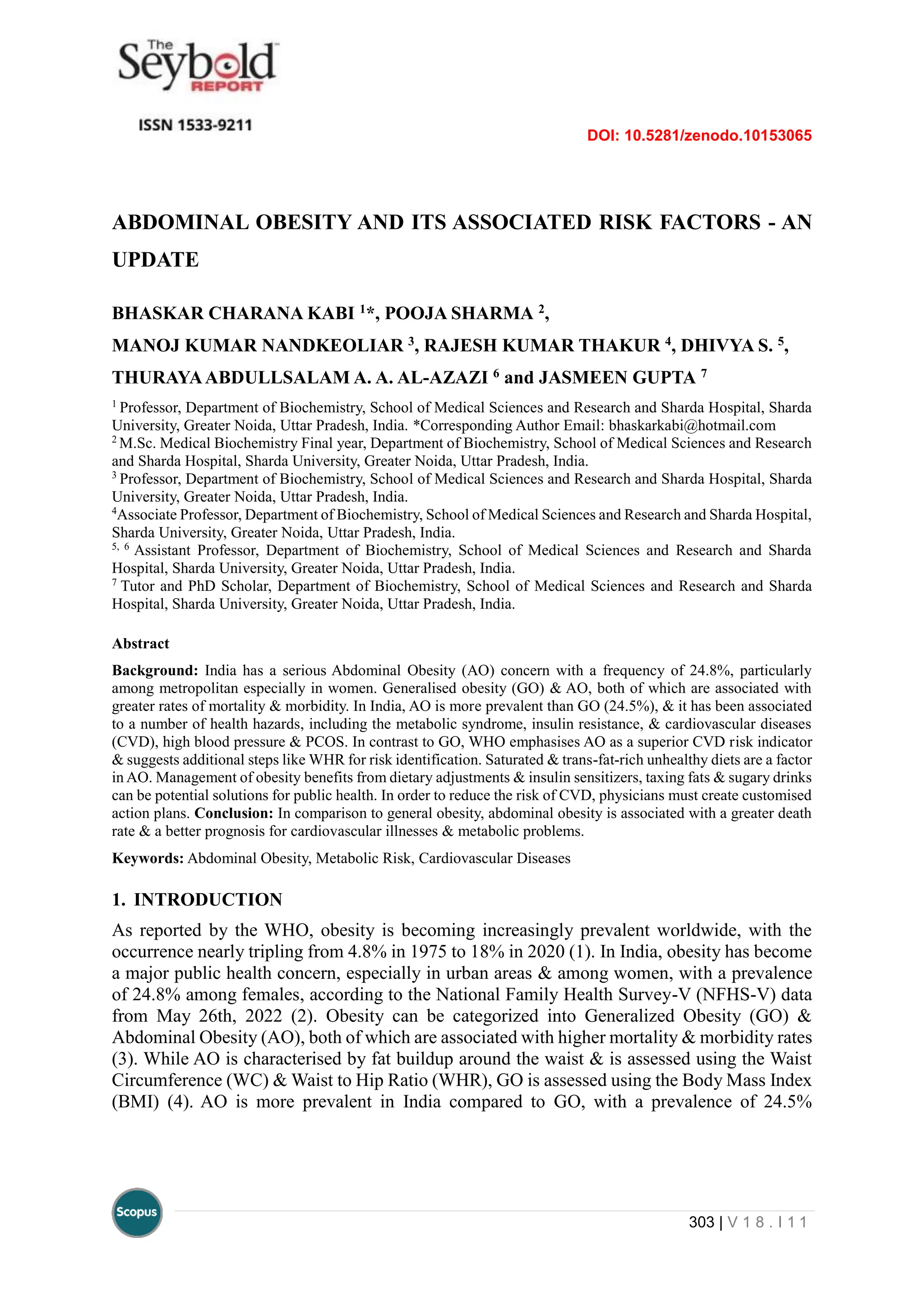 ABDOMINAL OBESITY AND ITS ASSOCIATED RISK FACTORS - AN UPDATE | PDF