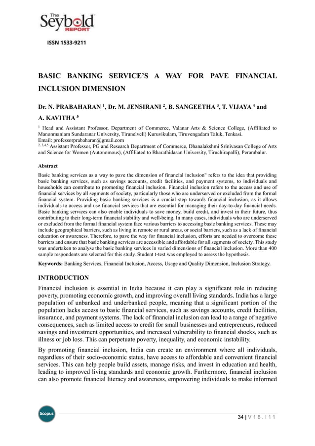BASIC BANKING SERVICE’S A WAY FOR PAVE FINANCIAL INCLUSION DIMENSION PDF