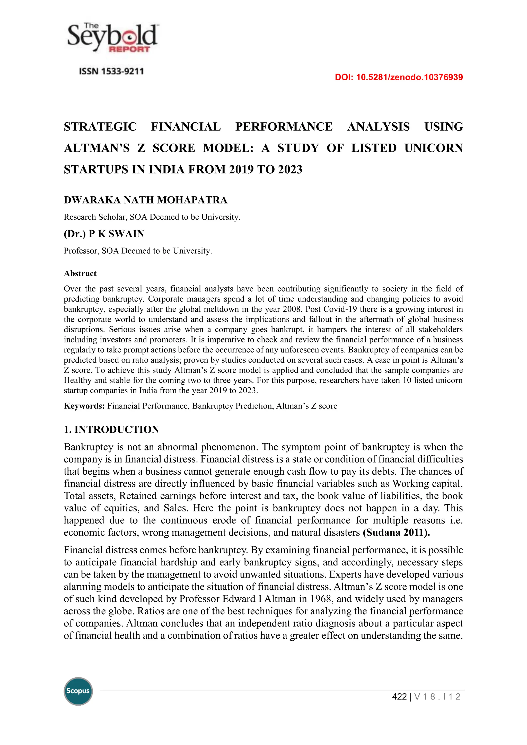 STRATEGIC FINANCIAL PERFORMANCE ANALYSIS USING ALTMAN S Z SCORE MODEL strategic-financial-performance-analysis-using-altman-s-z-score-model