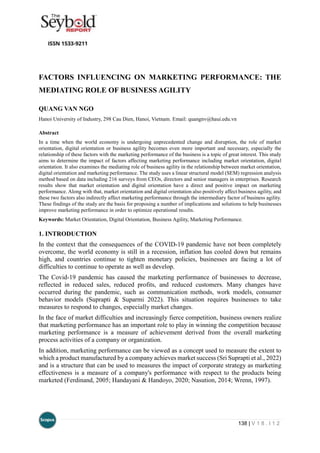 FACTORS INFLUENCING ON MARKETING PERFORMANCE: THE MEDIATING ROLE OF ...