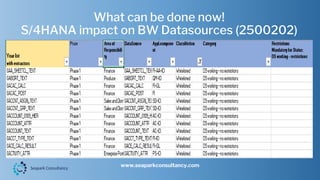 What can be done now!
S/4HANA impact on BW Datasources (2500202)
www.seaparkconsultancy.com
 