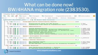 What can be done now!
BW/4HANA migration role (2383530).
www.seaparkconsultancy.com
 