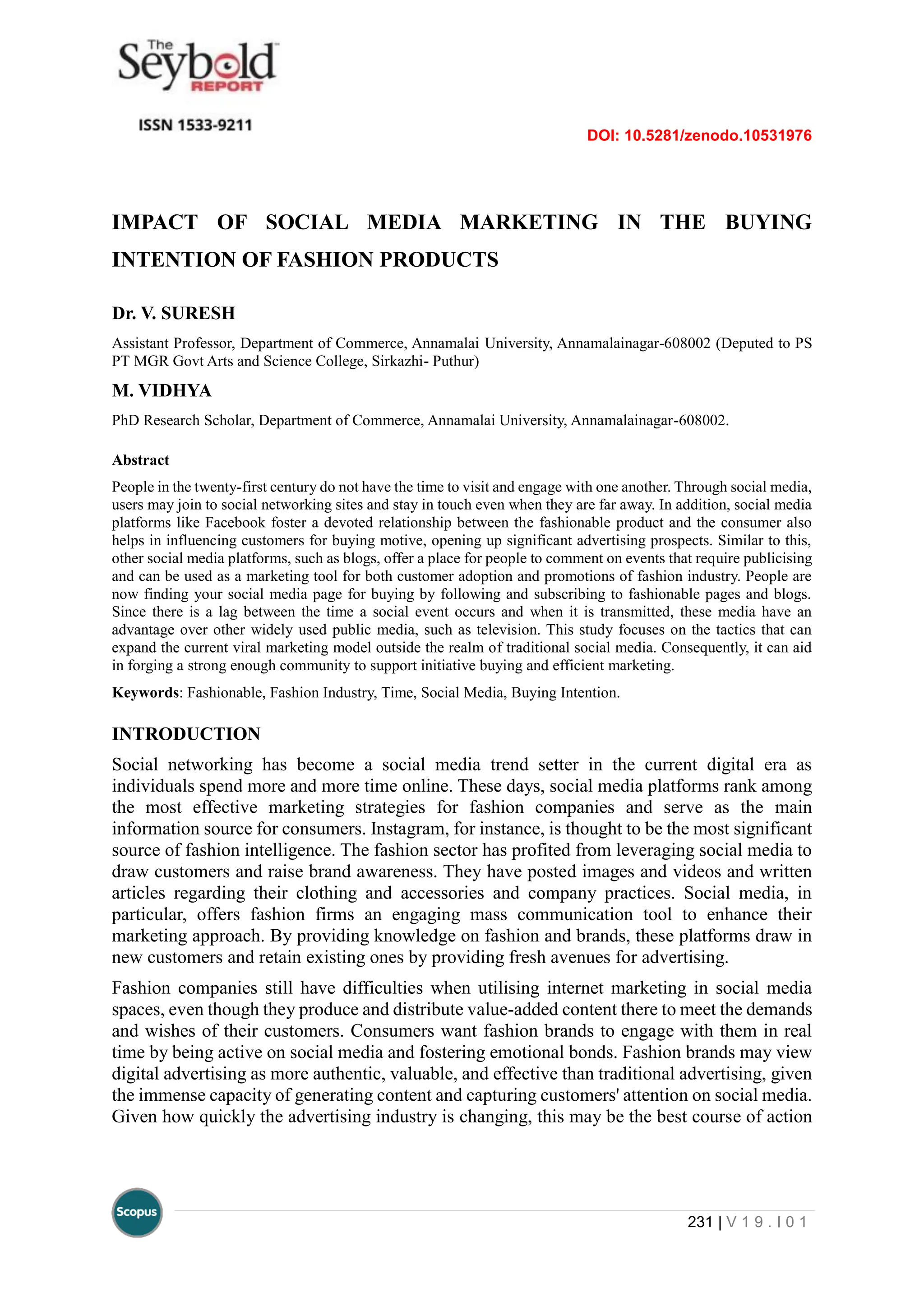 IMPACT OF SOCIAL MEDIA MARKETING IN THE BUYING INTENTION OF FASHION ...
