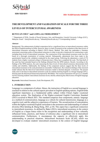 THE DEVELOPMENT AND VALIDATION OF SCALE FOR THE THREE LEVELS OF ...