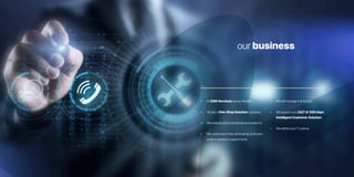 • At iZND Services we are flexible.
• We are a One-Stop Solution company.
• Weanalyseandunderstandyourproblems.
• We understand that eliminating confusion
when it comes to support tools.
• We will manage it all for you.
• We support you 24/7 @ 365 days
Intelligent Customer Solution.
• We will be your IT partner.
our business
 