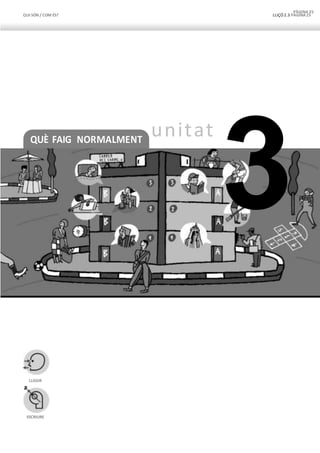 QUI SÓN / COM ÉS? LLIÇÓ 2.3 PÀGINA25
QUÈ FAIG NORMALMENT
PÀGINA 25
unitat
3
LLEGIR
ESCRIURE
 