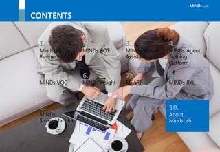 Copyright © 2016 Minds Lab. All rights reserved
Dasan Tower 6F, 49 DaewangpangyoRo, BundangGu Seongnam City, GyeonggiDo, Korea
T.031-625-4340 F.031-625-4119 | www.mindslab.ai www.mindsinsight.co.kr
No part of this publication may be circulated, quoted, or reproduced for distribution outside the client organization without prior written approval.
감사합니다.
 