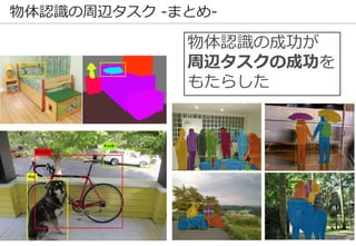 物体認識の周辺タスク -まとめ-
物体認識の成功が
周辺タスクの成功を
もたらした
 