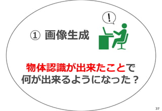 物体認識が出来たことで
何が出来るようになった？
① 画像生成
37
 