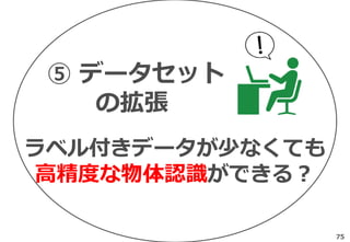 ラベル付きデータが少なくても
高精度な物体認識ができる？
⑤ データセット
の拡張
75
 