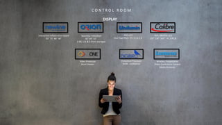 C O N T R O L R O O M
DISPLAY
Interactive collaboration board
65” 75” 86” 98”
PRO-LED
Fine Pixel Pitch - P1.2 1.5 1.9
4in1 AllinOne LED
120” 130” 163” - P1.5 P1.8
Video Processor
Multi Viewer
VideoWall Processor
KVM - UniStation
Seamless VideoWall
46” 49” 55”
0.88, 1.8, & 3.5mm seamgap
Wireless Presentation
Video Conference Camera
Media Streamer
 