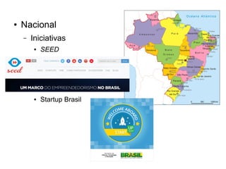 ● Nacional 
– Iniciativas 
● SEED 
● 
● 
● 
● 
● Startup Brasil 
 